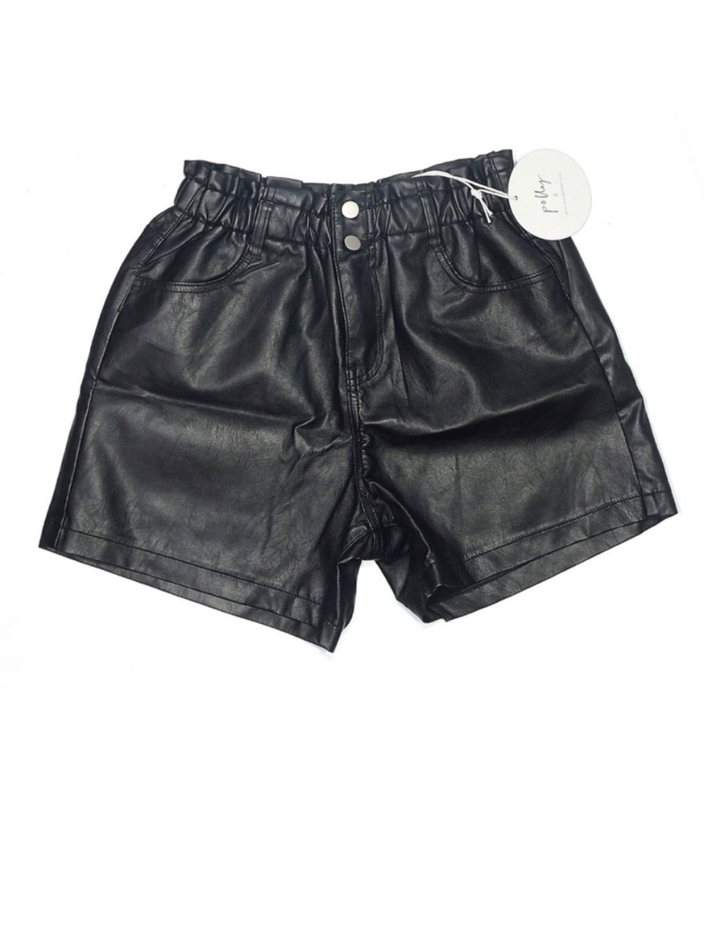 Princess Polly NWT Black Faux Leather Paperbag Shorts High Rise Size 6
